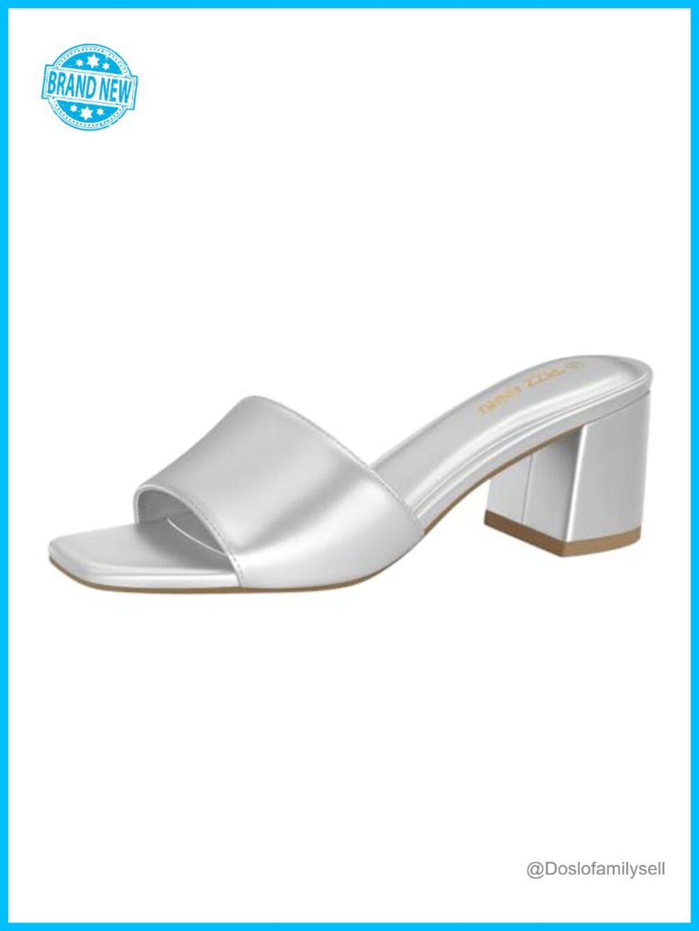PIZZ ANNU Square Open Toe Low Block Heel Slip On Mule Sandals